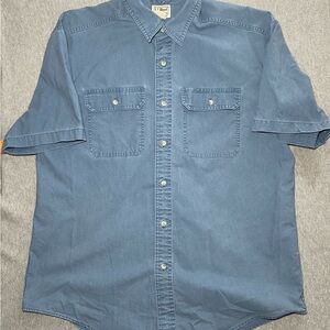 L.L. Bean Denim Button Down Short Sleeve Mens Sz L Blue Outdoor Classic Shirt
